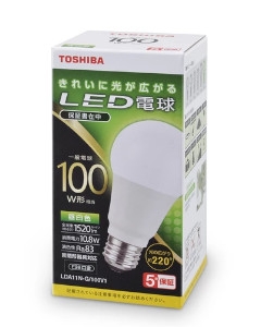 LED電球 一般電球形 10.8W(昼白色相当・E26口金）100W形相当 4580625137283