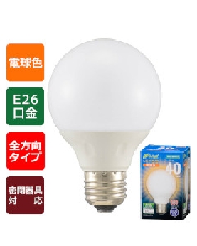 ＬＥＤ電球 ボール球形（40形相当/460lm/電球色/E26/全方向配光240°/密閉形器具対応） 4971275635951