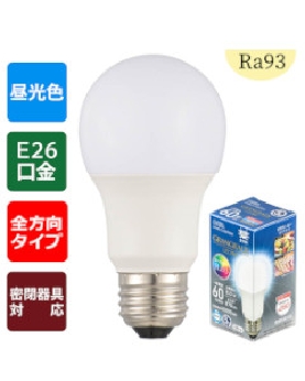 ＬＥＤ電球「GRANGRADE」（60形相当/Ra93/870lm/昼光色/E26/全方向配光280°/密閉形器具対応） 4971275638631