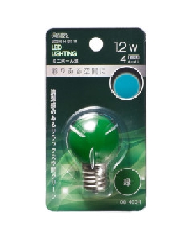 ＬＥＤミニボール球（装飾用/1.2W/4lm/緑色/G30/E17） 4971275646346