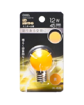 ＬＥＤミニボール球（装飾用/1.2W/45lm/黄色/G30/E17） 4971275646353