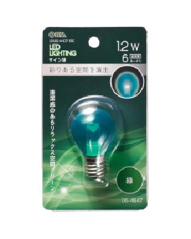 ＬＥＤサイン球（装飾用/1.2W/6lm/クリア緑色/S35/E17） 4971275646476