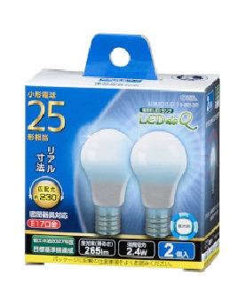 ＬＥＤ電球 小形（25形相当/265lm/昼光色/E17/広配光230°/密閉器具対応/断熱材施工器具対応/2個入） 4971275634367