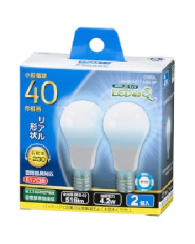 ＬＥＤ電球 小形（40形相当/516lm/昼光色/E17/広配光230°/密閉器具対応/断熱材施工器具対応/2個入） 4971275634404