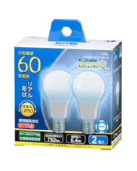 ＬＥＤ電球 小形（60形相当/792lm/昼光色/E17/広配光230°/密閉器具対応/断熱材施工器具対応/2個入） 4971275634442