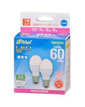 ＬＥＤ電球 小形（60形相当/845lm/6.4W/昼光色/E17/広配光195°/密閉器具対応/断熱材施工器具対応/２個入り） 4971275643246