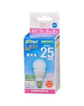 ＬＥＤ電球 小形（25形相当/251lm/2.2W/昼光色/E17/全方向配光240°/密閉器具対応/断熱材施工器具対応） 4971275643321