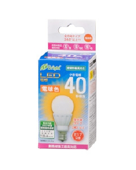 ＬＥＤ電球 小形（40形相当/520lm/4.2W/電球色/E17/全方向配光240°/密閉器具対応/断熱材施工器具対応） 4971275643338