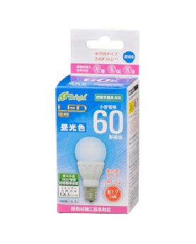 ＬＥＤ電球 小形（60形相当/810lm/6.4W/昼光色/E17/全方向配光240°/密閉器具対応/断熱材施工器具対応） 4971275643369