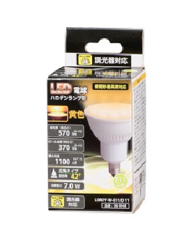 ＬＥＤ電球 ハロゲンランプ形 広角（7.0W/570lm/黄色/E11/調光器対応）