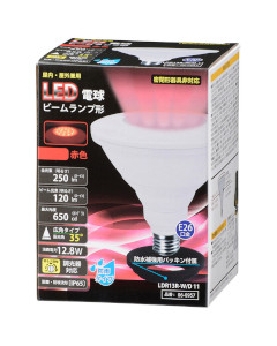 ＬＥＤ電球 ビームランプ形 広角（250lm/赤色/E26/調光器対応/防雨タイプ） 4971275609570