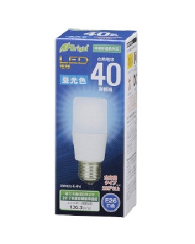 ＬＥＤ電球 Ｔ形（40形相当/600lm/昼光色/E26/全方向配光255°/密閉形器具対応） 4971275636064