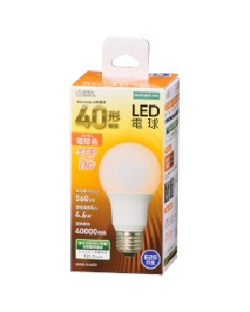 ＬＥＤ電球（40形相当/560lm/電球色/E26/全方向配光280°/密閉形器具対応） 4971275644540