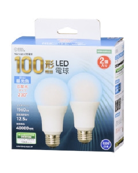 ＬＥＤ電球（100形相当/1560lm/昼光色/E26/広配光230°/密閉形器具対応/2個入） 4971275647121