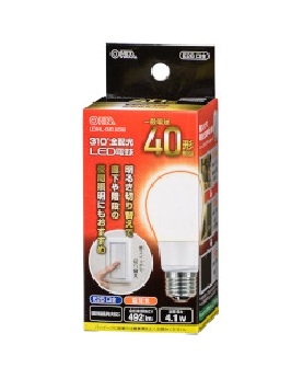 ＬＥＤ電球【調光3段階】（40形相当/Ra83/492lm/電球色/E26/全方向配光310°/密閉形器具対応） 4971275637610