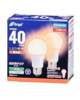 ＬＥＤ電球（40形相当/551lm/電球色/E26/全方向配光260°/密閉形器具対応/2個入り） 4971275643499