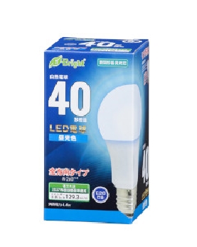 ＬＥＤ電球（40形相当/569lm/昼光色/E26/全方向配光260°/密閉形器具対応） 4971275643420