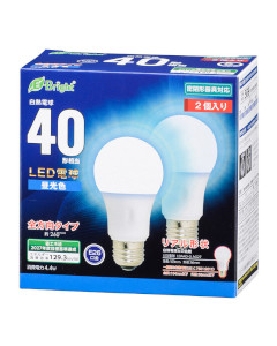 ＬＥＤ電球（40形相当/569lm/昼光色/E26/全方向配光260°/密閉形器具対応/2個入り） 4971275643512