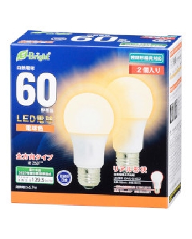 ＬＥＤ電球（60形相当/868lm/電球色/E26/全方向配光260°/密閉形器具対応/2個入り） 4971275643529