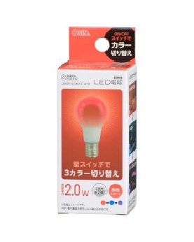 ＬＥＤ電球（E17/広配光230°/密閉形器具対応/青・赤・紫3カラー切替機能付/赤スタート） 4971275634459