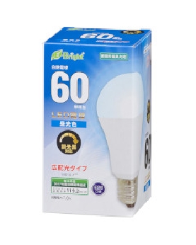 ＬＥＤ電球（60形相当/930lm/昼光色/E26/広配光180°/密閉形器具対応/調光器対応） 4971275636200