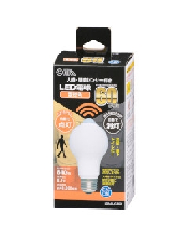 【消灯お知らせ機能搭載】ＬＥＤ電球（60形相当/8.1W/840lm/電球色/E26/人感・明暗センサー付） 4971275644656