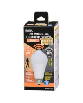 【消灯お知らせ機能搭載】ＬＥＤ電球（100形相当/13.5W/1520lm/電球色/E26/人感・明暗センサー付） 4971275644670