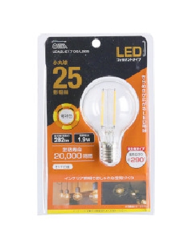 ＬＥＤフィラメントタイプ電球 小丸球（25形相当　電球色　E17） 4971275638846