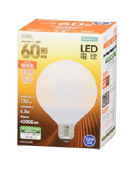 ＬＥＤ電球 ボール球形（60形相当/730Lm/6.8W/電球色/E26/全方向配光240°/密閉形器具対応） 4971275631649