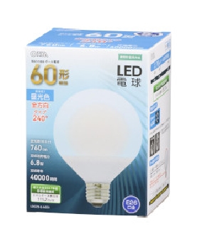 ＬＥＤ電球 ボール球形（60形相当/760Lm/6.8W/昼光色/E26/全方向配光240°/密閉形器具対応） 4971275631663