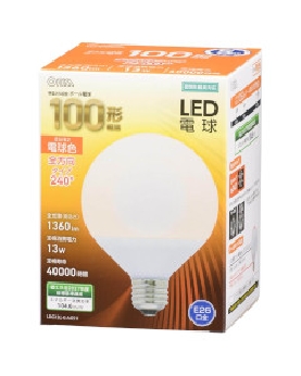 ＬＥＤ電球 ボール球形（100形相当/1360Lm/13W/電球色/E26/全方向配光240°/密閉形器具対応） 4971275631670