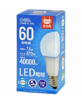 ＬＥＤ電球（60形相当/870lm/昼光色/E26/密閉器具対応） 4971275636743